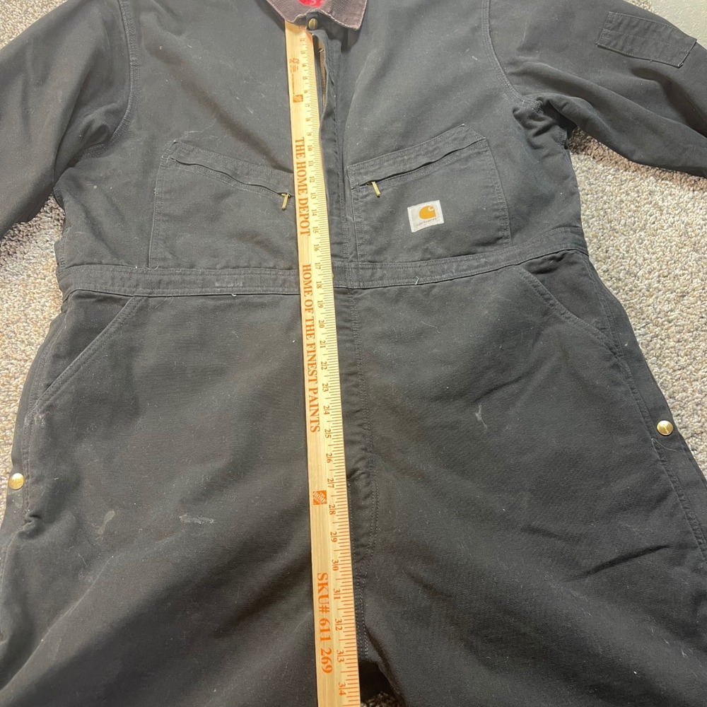 Carhartt Mens XL‎ 52 Duck Canvas Quilt Lined Coveralls Black Work Bibs Corduroy - Picture 9 of 15